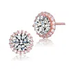 Genevive Jewelry Women's White / Rose Gold Sterling Silver Rose Gold Plated Cubic Zirconia Stud Earrings In Multi