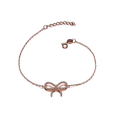Genevive Jewelry Women's White / Rose Gold Sterling Silver Rose Gold Plated With Clear Cubic Zirconia Bracelet With B In Multi