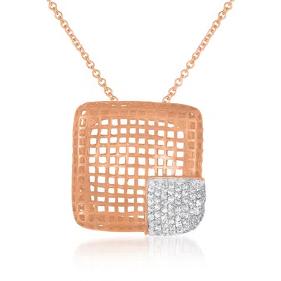 Genevive Jewelry Women's White / Rose Gold Sterling Silver Rose Overlay Clear Cubic Zirconia Net Necklace In Multi