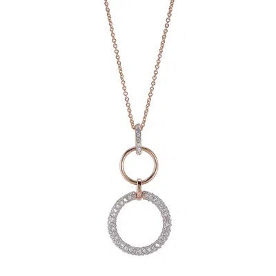Genevive Jewelry Women's White / Rose Gold Sterling Silver Rose Overlay Cubic Zirconia Double Open Circles Necklace In Multi