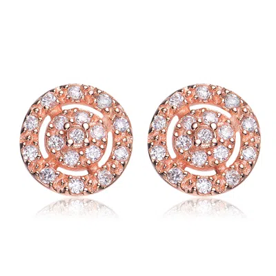 Genevive Jewelry Women's White / Rose Gold Sterling Silver Rose Plated With Clear Cubic Zirconia Round Earrings In Multi