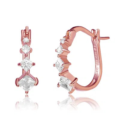 Genevive Jewelry Women's White / Rose Gold Sterling Silver White Cubic Zirconia Hoop Earrings In Multi