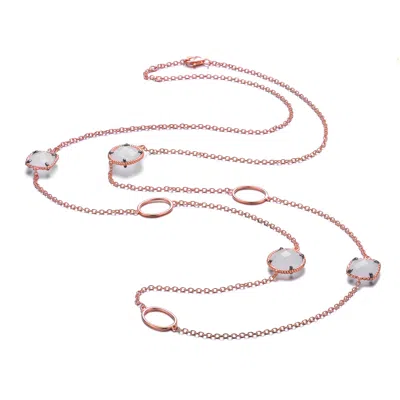 Genevive Jewelry Women's White / Rose Gold Sterling Silver White Cubic Zirconias Necklace In Multi