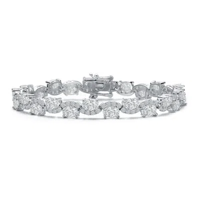 Genevive Jewelry Women's White / Silver Amande Zig Zag Tennis Bracelet In Multi