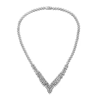 Genevive Jewelry Women's White / Silver Antoinette Marquise V Necklace In Multi