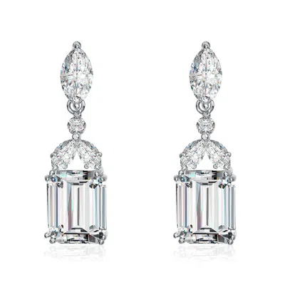 Genevive Jewelry Women's White / Silver Antoinette Rectangular Drop Earrings In Multi