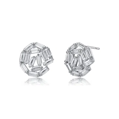 Genevive Jewelry Women's White / Silver Baguette Bundle Stud Earrings In Multi