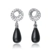 Genevive Jewelry Women's White / Silver / Black Sterling Silver Clear Cubic Zirconia Black Bead Earrings In Multi