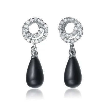 Genevive Jewelry Women's White / Silver / Black Sterling Silver Clear Cubic Zirconia Black Bead Earrings In Multi