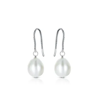 Genevive Jewelry Women's White / Silver Brigitte Classic Pearl Drop Earrings In Multi