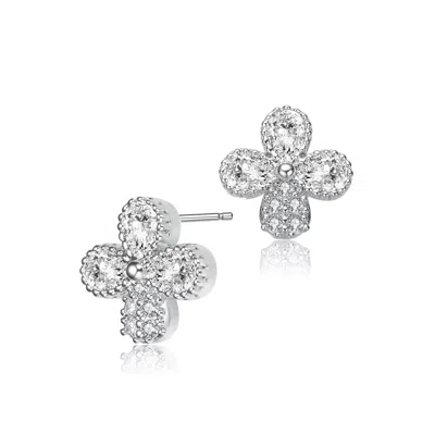 Genevive Jewelry Women's White / Silver Charlotte Clover Stud Earrings In Multi