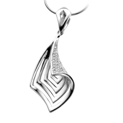 Genevive Jewelry Women's White / Silver Cubic Zirconia Sterling Silver Rhodium Plated Micro Setting Drop Pendant In Multi