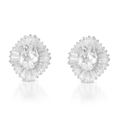 Genevive Jewelry Women's White / Silver Cubic Zirconia Sterling Silver Rhodium Plated Shape Baguette Earrings In Multi