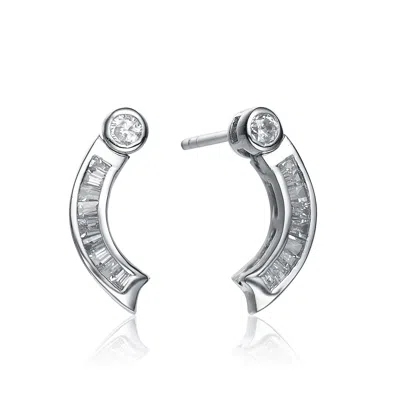 Genevive Jewelry Women's White / Silver Cubic Zirconia Sterling Silver White Gold Plated Baguette Bessel Set Earrings In Multi