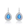 Genevive Jewelry Women's White / Silver Cubic Zirconia Sterling Silver White Gold Plated Blue Topaz Teardrop Earrings In Multi