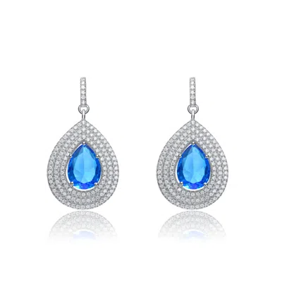 Genevive Jewelry Women's White / Silver Cubic Zirconia Sterling Silver White Gold Plated Blue Topaz Teardrop Earrings In Multi
