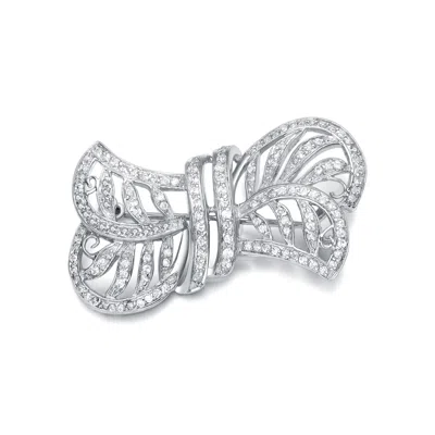 Genevive Jewelry Women's White / Silver Cubic Zirconia Sterling Silver White Gold Plated Bow Pin In Multi