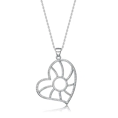 Genevive Jewelry Women's White / Silver Cubic Zirconia Sterling Silver White Gold Plated Lovely Heart Pendant In Multi