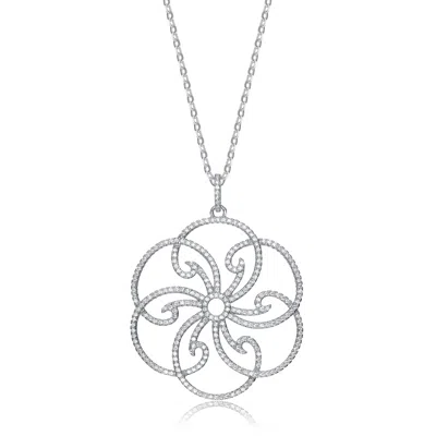 Genevive Jewelry Women's White / Silver Cubic Zirconia Sterling Silver White Gold Plated Micro Pave Flower Design Pen In Multi