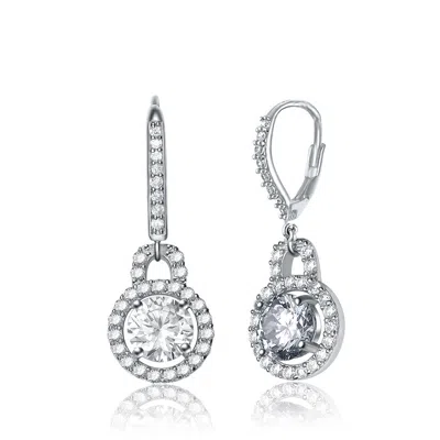 Genevive Jewelry Women's White / Silver Cubic Zirconia Sterling Silver White Gold Plated Round Drop Euro Earrings In Multi
