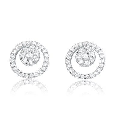 Genevive Jewelry Women's White / Silver Cubic Zirconia Sterling Silver White Gold Plated Round Earrings In Multi