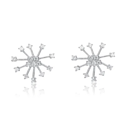 Genevive Jewelry Women's White / Silver Cubic Zirconia Sterling Silver White Gold Plated Round Spike Earrings In Multi