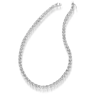 Genevive Jewelry Women's White / Silver Cubic Zirconia Sterling Silver White Gold Plated Round Tennis Necklace In Multi