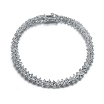 Genevive Jewelry Women's White / Silver Cubic Zirconia Sterling Silver White Gold Plated Three Row Tennis Bracelet In Multi