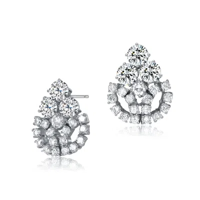 Genevive Jewelry Women's White / Silver Cz Sterling Silver Clear Cubic Zirconia Cluster Tear Style Earrings In Multi