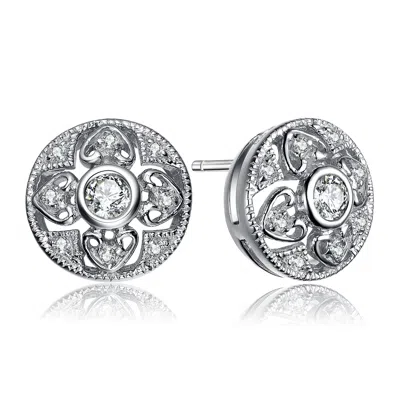 Genevive Jewelry Women's White / Silver Cz Sterling Silver White Gold Plated Round Stud Earrings In Multi