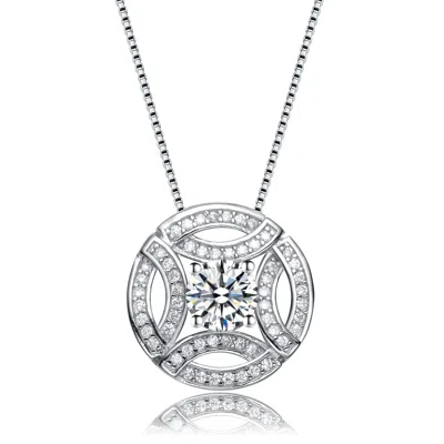 Genevive Jewelry Women's White / Silver Cz White Cubic Zirconia Accent Round Pendant Necklace In Multi
