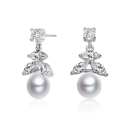 Genevive Jewelry Women's White / Silver Delphine Lierre Pearl Earrings In Gray