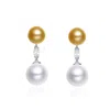 Genevive Jewelry Women's White / Silver / Gold Cubic Zirconia Ss White Gold Plated Double Pearl Drop Earrings In Multi