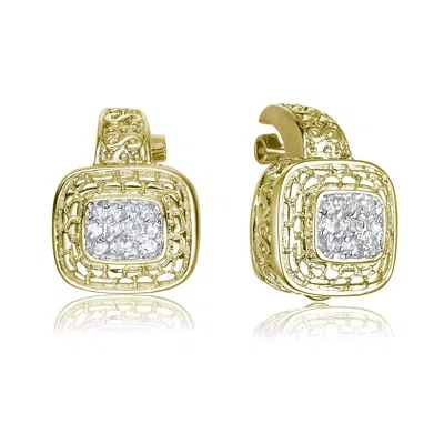 Genevive Jewelry Women's White / Silver / Gold Cz Two Tone Sterling Silver Earring In Multi