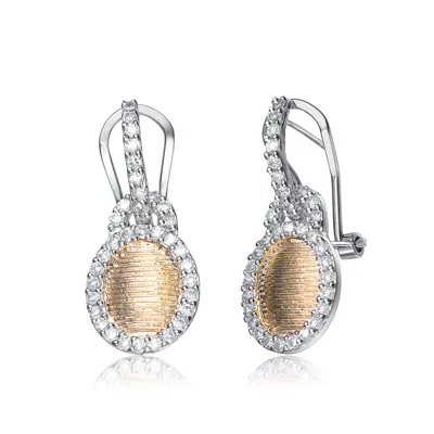 Genevive Jewelry Women's White / Silver / Gold Sterling Silver Oval Gold Color Plating White Cubic Zirconia Earrings In Multi