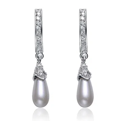 Genevive Jewelry Women's White / Silver / Grey Sterling Silver Cubic Zirconia Dangling Teardrop Earrings In Multi