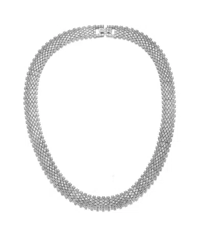 Genevive Jewelry Women's White / Silver Louise Linear Pave Necklace In Gray