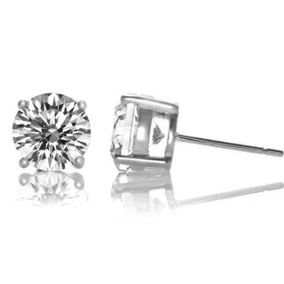 Genevive Jewelry Women's White / Silver Sterling Silver Classic Cubic Zirconia Solitaire Stud Earrings In Multi