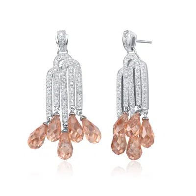 Genevive Jewelry Women's White / Silver Sterling Silver Clear & Champagne Cubic Zirconia Earrings In Multi