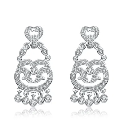 Genevive Jewelry Women's White / Silver Sterling Silver Clear Cubic Zirconia Accent Chandelier Earrings In Multi