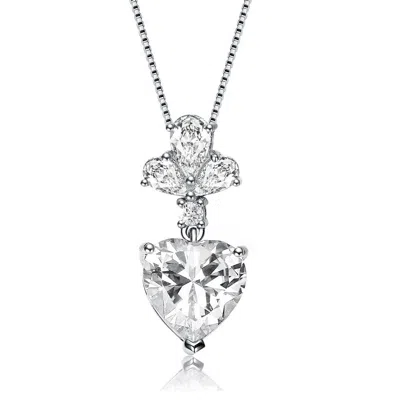 Genevive Jewelry Women's White / Silver Sterling Silver Clear Cubic Zirconia Accent Heart Shaped Pendant Necklace In Multi