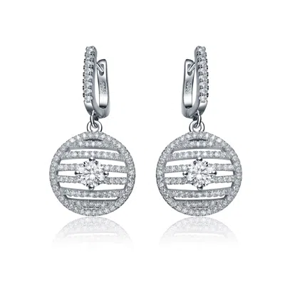 Genevive Jewelry Women's White / Silver Sterling Silver Clear Cubic Zirconia Circle Drop Earrings In Multi