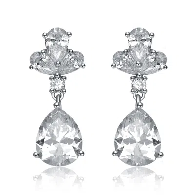 Genevive Jewelry Women's White / Silver Sterling Silver Clear Cubic Zirconia Drop Earrings In Multi