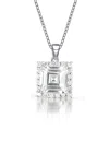 Genevive Jewelry Women's White / Silver Sterling Silver Clear Cubic Zirconia Square Shape Necklace In Multi
