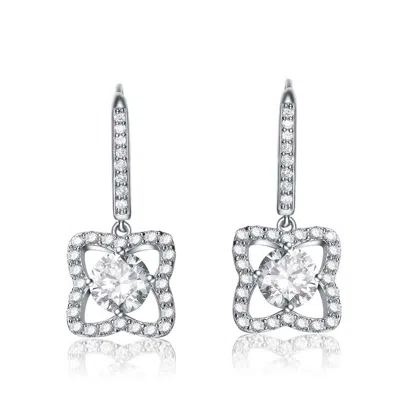 Genevive Jewelry Women's White / Silver Sterling Silver Cubic Zirconia Butterfly Drop Earrings In Multi