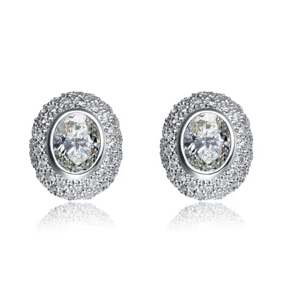 Genevive Jewelry Women's White / Silver Sterling Silver Cubic Zirconia Button Earrings In Multi