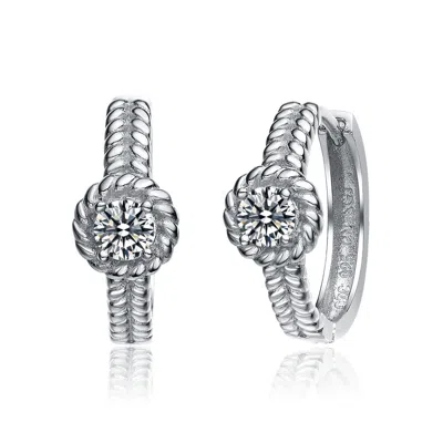 Genevive Jewelry Women's White / Silver Sterling Silver Cubic Zirconia Cable Hoop Earrings In Multi