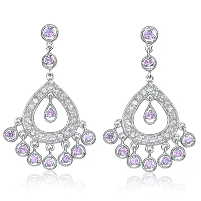 Genevive Jewelry Women's White / Silver Sterling Silver Cubic Zirconia Chandelier Earrings In Multi