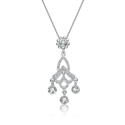 Genevive Jewelry Women's White / Silver Sterling Silver Cubic Zirconia Chandelier Necklace In Multi