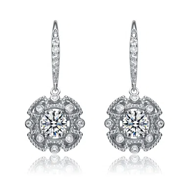 Genevive Jewelry Women's White / Silver Sterling Silver Cubic Zirconia Charm Earrings In Multi